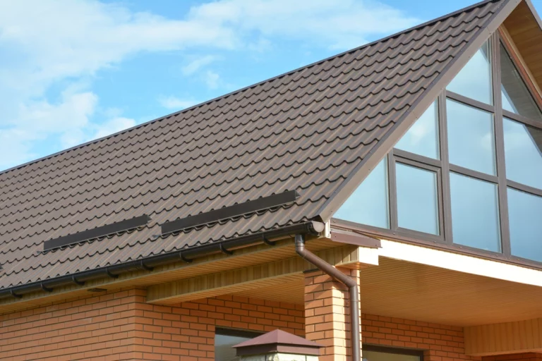 modern brick house roof and gutter system