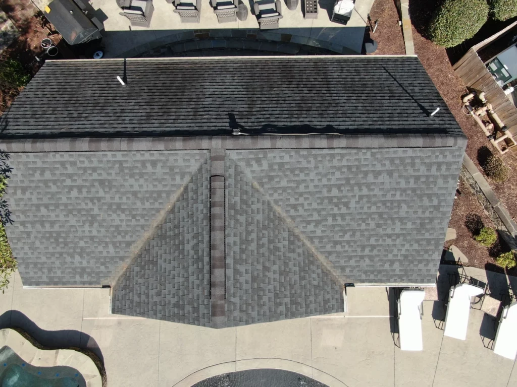 asphalt shingle roof of pool house